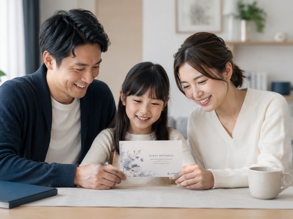 ご家族で誕生日はがきを手に取るお客様のイメージ